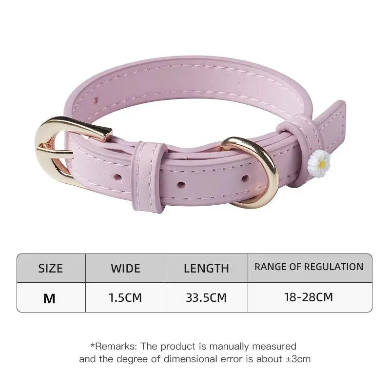 Cute Dog Accessories PU Leather Pet Collar Daisy Decoration Alloy Buckle Head Traction Rope Neck Loop for Cat Teddy Schnauzer - HONORABLE VETERANS SOLUTIONS