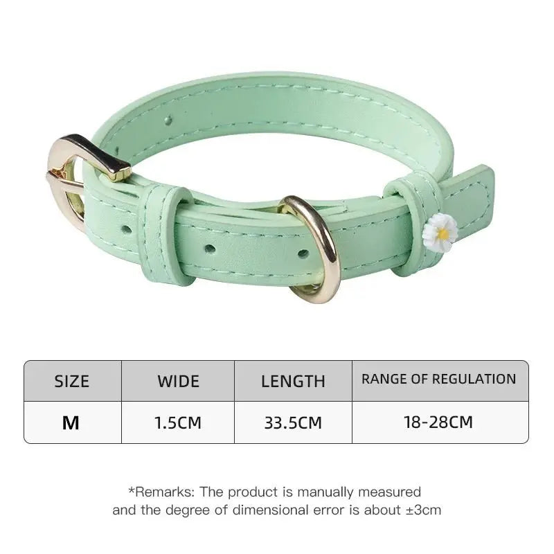 Cute Dog Accessories PU Leather Pet Collar Daisy Decoration Alloy Buckle Head Traction Rope Neck Loop for Cat Teddy Schnauzer - HONORABLE VETERANS SOLUTIONS