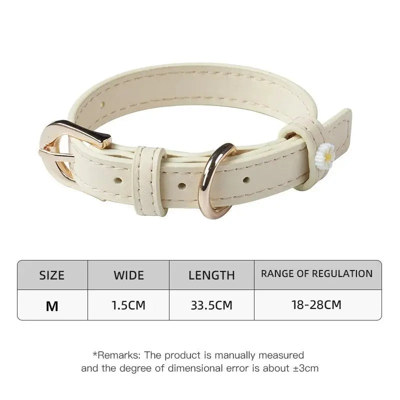 Cute Dog Accessories PU Leather Pet Collar Daisy Decoration Alloy Buckle Head Traction Rope Neck Loop for Cat Teddy Schnauzer - HONORABLE VETERANS SOLUTIONS