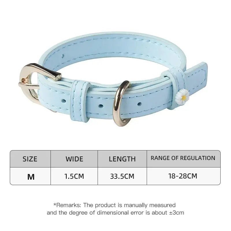 Cute Dog Accessories PU Leather Pet Collar Daisy Decoration Alloy Buckle Head Traction Rope Neck Loop for Cat Teddy Schnauzer - HONORABLE VETERANS SOLUTIONS