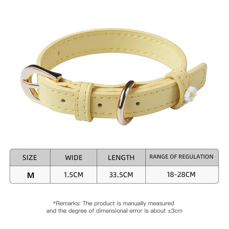 Cute Dog Accessories PU Leather Pet Collar Daisy Decoration Alloy Buckle Head Traction Rope Neck Loop for Cat Teddy Schnauzer - HONORABLE VETERANS SOLUTIONS