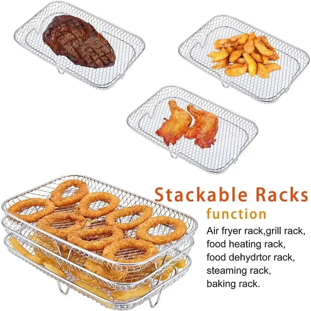Durable Stackable Air Fryer Rack Non-Stick Stainless Steel Airfryer Tray Grill Basket Kitchen Gadgets - HONORABLE VETERANS SOLUTIONS