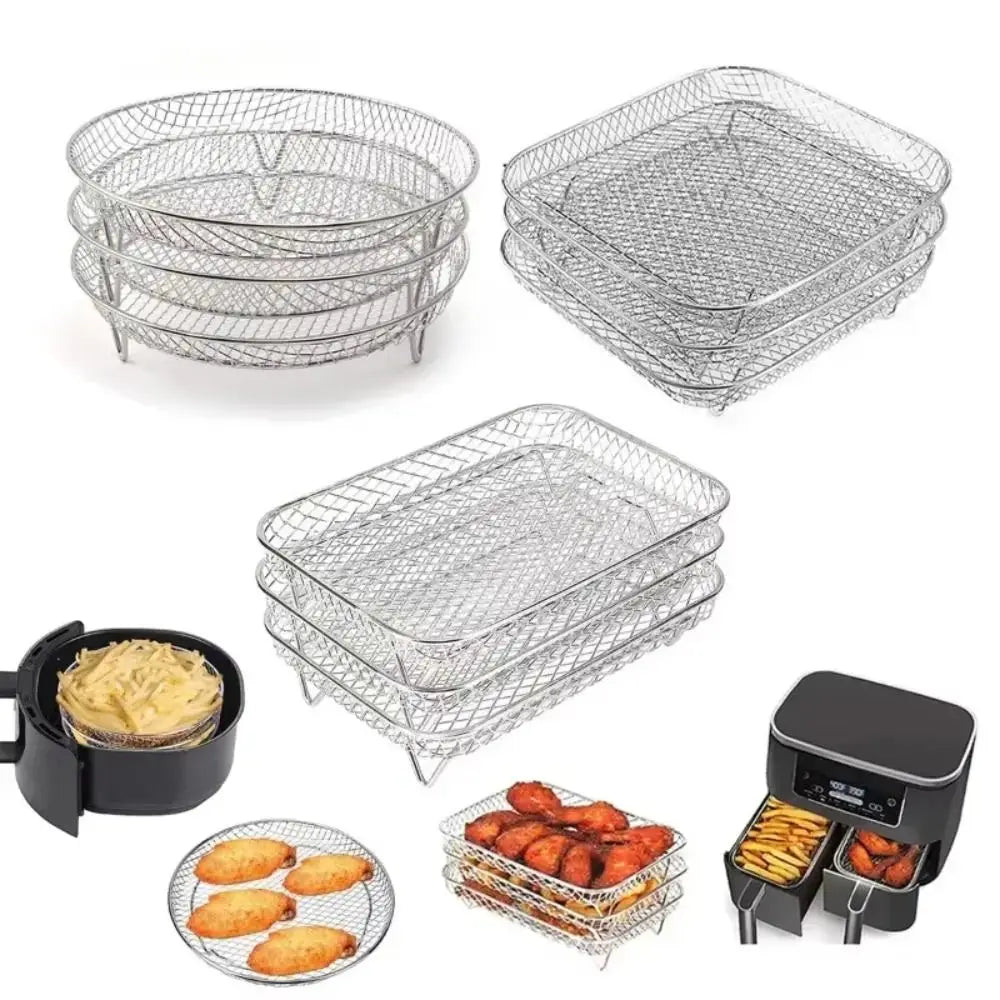 Durable Stackable Air Fryer Rack Non-Stick Stainless Steel Airfryer Tray Grill Basket Kitchen Gadgets - HONORABLE VETERANS SOLUTIONS