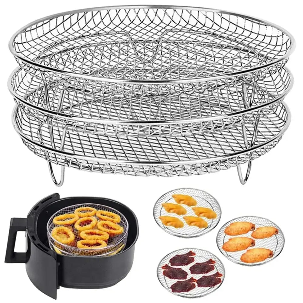 Durable Stackable Air Fryer Rack Non-Stick Stainless Steel Airfryer Tray Grill Basket Kitchen Gadgets - HONORABLE VETERANS SOLUTIONS