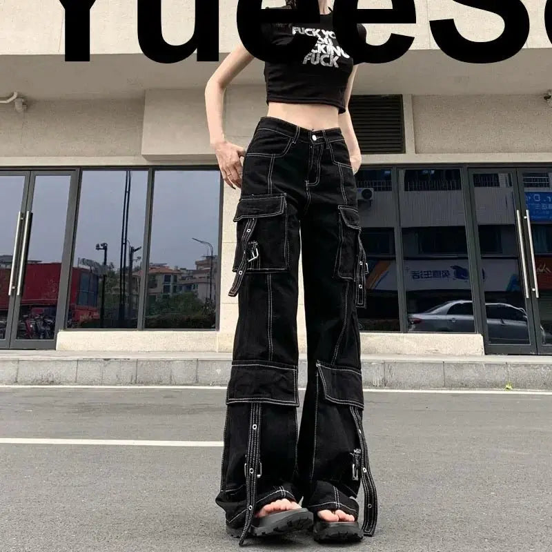 Gothic Women Pants Black Lace Sexy Cargo Pants 2026 New Y2K Aesthetic Harajuku Hip Hop Punk Grunge Long Trousers Streetwear - HONORABLE VETERANS SOLUTIONS