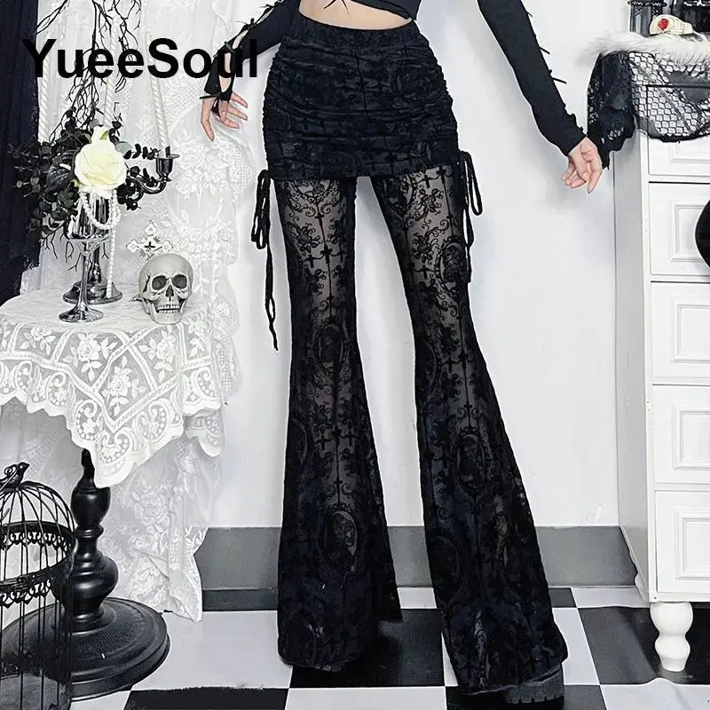 Gothic Women Pants Black Lace Sexy Cargo Pants 2026 New Y2K Aesthetic Harajuku Hip Hop Punk Grunge Long Trousers Streetwear - HONORABLE VETERANS SOLUTIONS