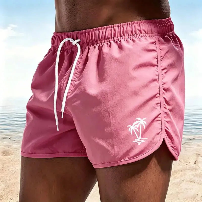 Men's beach pants, casual quick-drying shorts Neon Green Coconut Tree Print Drawstring Swim Trunks Running Sports Shorts-H2 - HONORABLE VETERANS SOLUTIONS