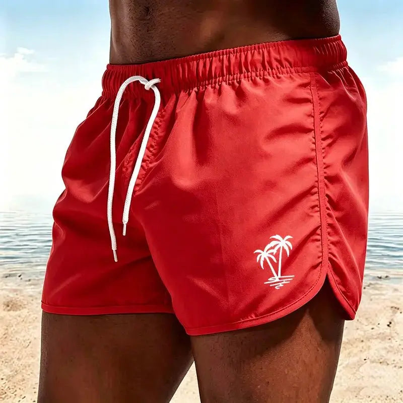Men's beach pants, casual quick-drying shorts Neon Green Coconut Tree Print Drawstring Swim Trunks Running Sports Shorts-H2 - HONORABLE VETERANS SOLUTIONS
