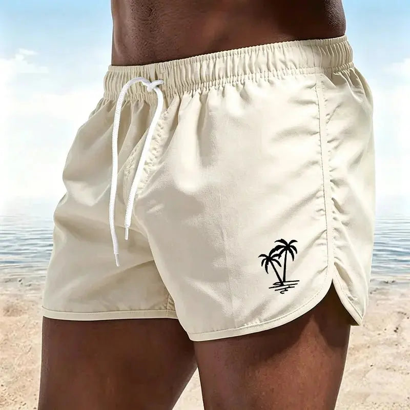 Men's beach pants, casual quick-drying shorts Neon Green Coconut Tree Print Drawstring Swim Trunks Running Sports Shorts-H2 - HONORABLE VETERANS SOLUTIONS