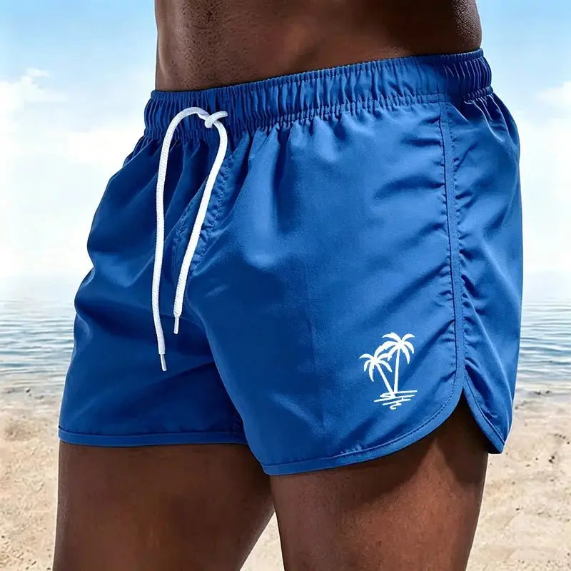 Men's beach pants, casual quick-drying shorts Neon Green Coconut Tree Print Drawstring Swim Trunks Running Sports Shorts-H2 - HONORABLE VETERANS SOLUTIONS