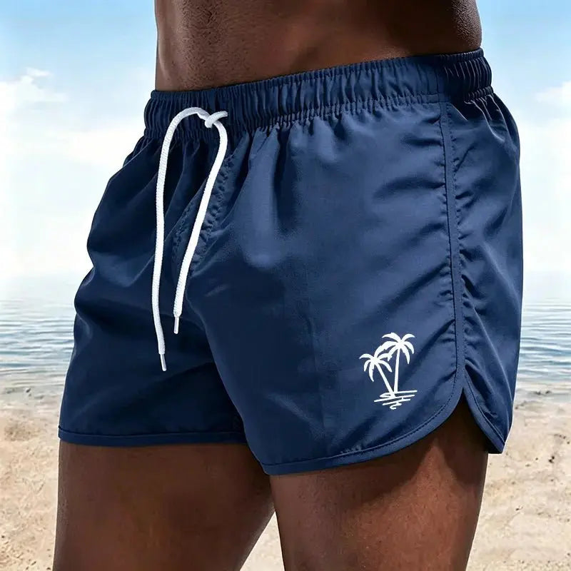 Men's beach pants, casual quick-drying shorts Neon Green Coconut Tree Print Drawstring Swim Trunks Running Sports Shorts-H2 - HONORABLE VETERANS SOLUTIONS