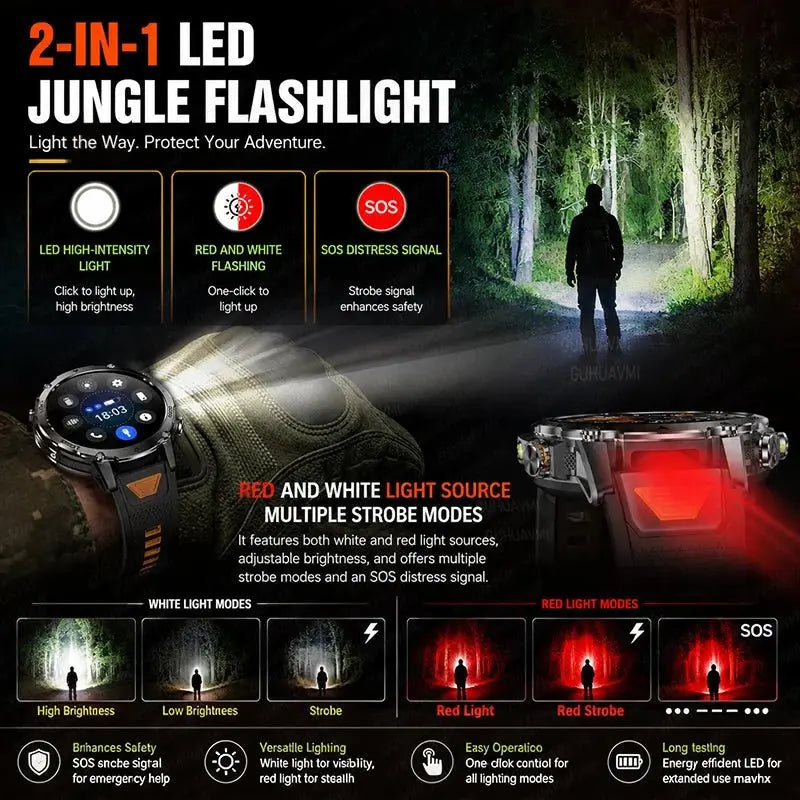 New 1400mAh Big Battery Smart Watch Men Outdoor GPS Flashlight IP68 Waterproof Bluetooth Call AMOLED Military Sports Smartwatch - HONORABLE VETERANS SOLUTIONS