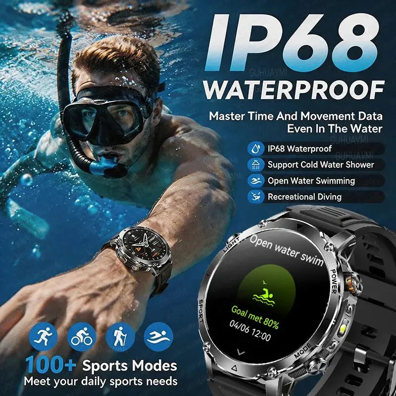 New 1400mAh Big Battery Smart Watch Men Outdoor GPS Flashlight IP68 Waterproof Bluetooth Call AMOLED Military Sports Smartwatch - HONORABLE VETERANS SOLUTIONS