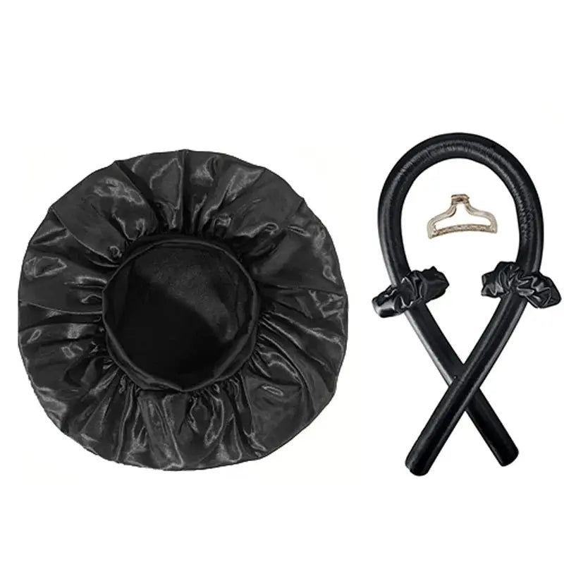 No Heat Hair Curler And Satin Sleeping Cap Set Heatless Hair Curling Headband Hair Claw Clip Hair Rings Soft Sleeping Hat Salon - HONORABLE VETERANS SOLUTIONS