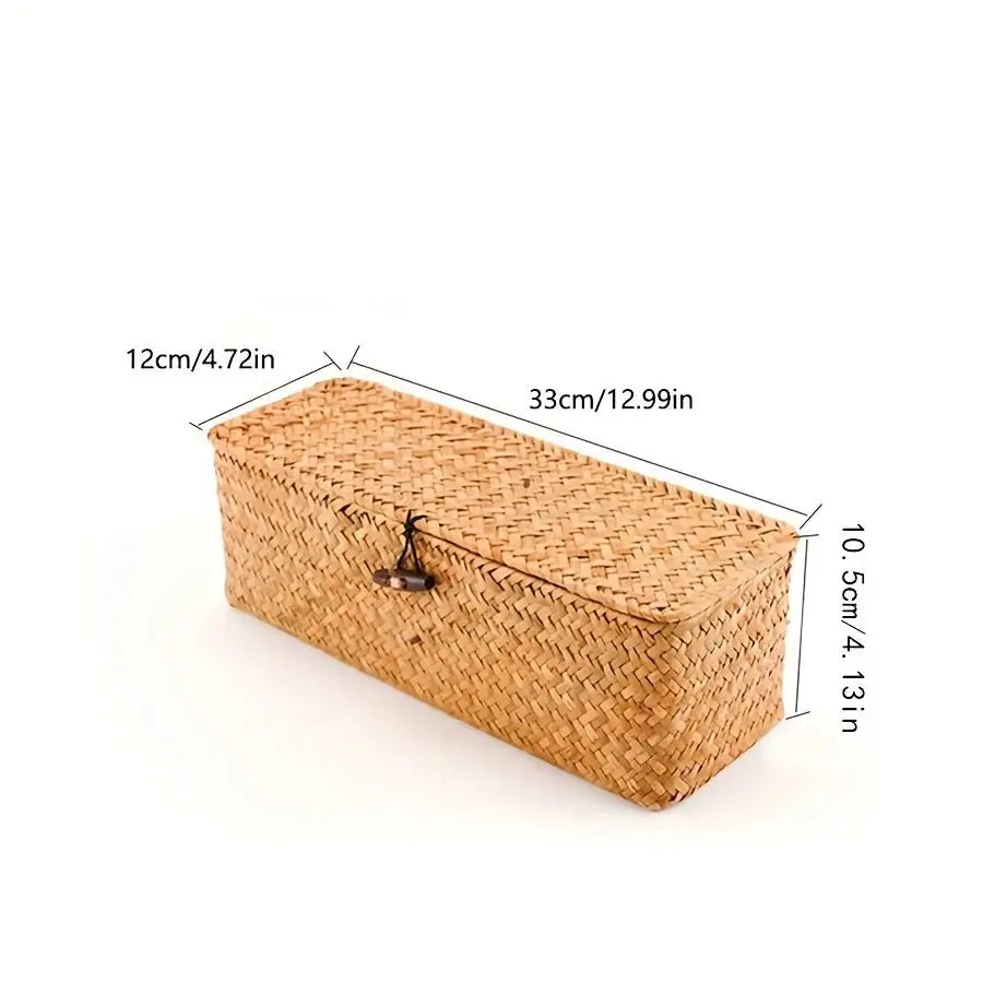 Partitioned Storage Box, Handcrafted Woven Storage Basket, Rectangular Vintage Shelf, for Home Organization Storage Containers - HONORABLE VETERANS SOLUTIONS