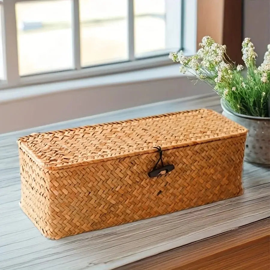 Partitioned Storage Box, Handcrafted Woven Storage Basket, Rectangular Vintage Shelf, for Home Organization Storage Containers - HONORABLE VETERANS SOLUTIONS
