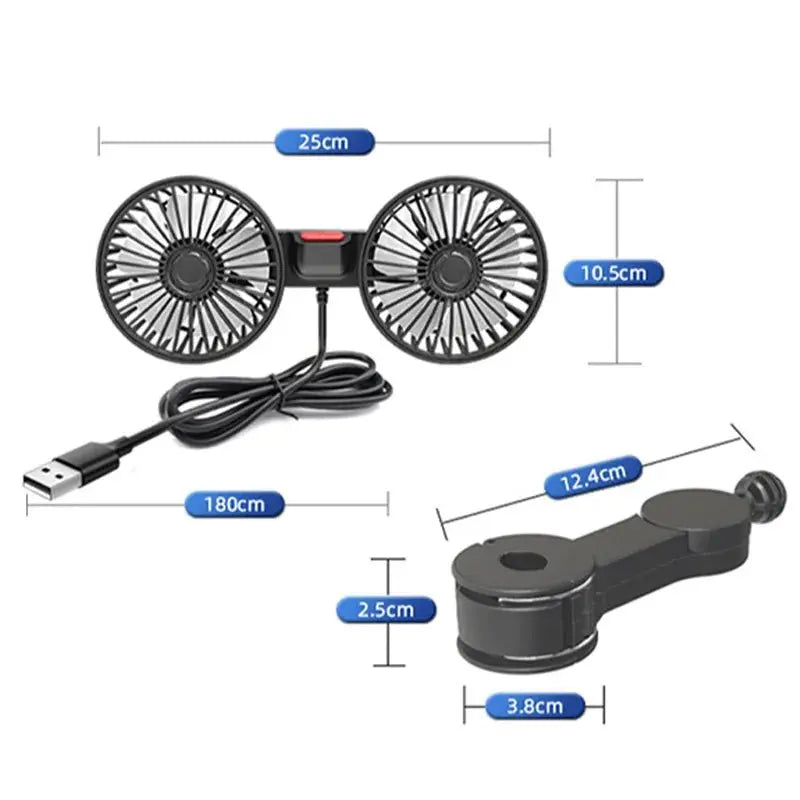 SEAMETAL 3-speed Car Seat Back Cooling Fan USB Charge Dual Head Fan 360 Degree Rotation Neck Cooler for Summer Car Accessories - HONORABLE VETERANS SOLUTIONS