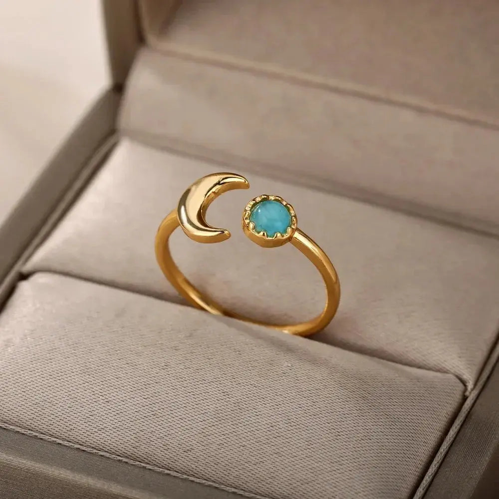 Trend Opal Finger Rings For Women Stainless Steel Adjustable Couple Geometric Open Ring Handmade Aesthetic Jewelry Gift Anillos - HONORABLE VETERANS SOLUTIONS