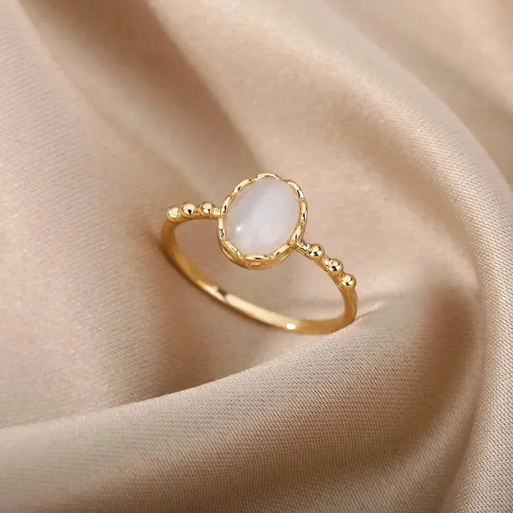 Trend Opal Finger Rings For Women Stainless Steel Adjustable Couple Geometric Open Ring Handmade Aesthetic Jewelry Gift Anillos - HONORABLE VETERANS SOLUTIONS