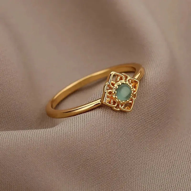 Trend Opal Finger Rings For Women Stainless Steel Adjustable Couple Geometric Open Ring Handmade Aesthetic Jewelry Gift Anillos - HONORABLE VETERANS SOLUTIONS
