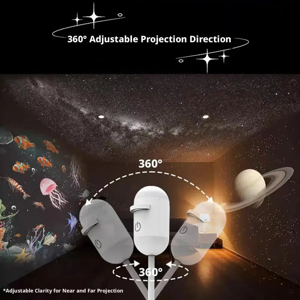USB galaxy Projector Night Light 2-in-1 Mini Galaxy 360° Rotate LED Starry Sky Ambient Lamp For Party Home Saturn Decoration - HONORABLE VETERANS SOLUTIONS