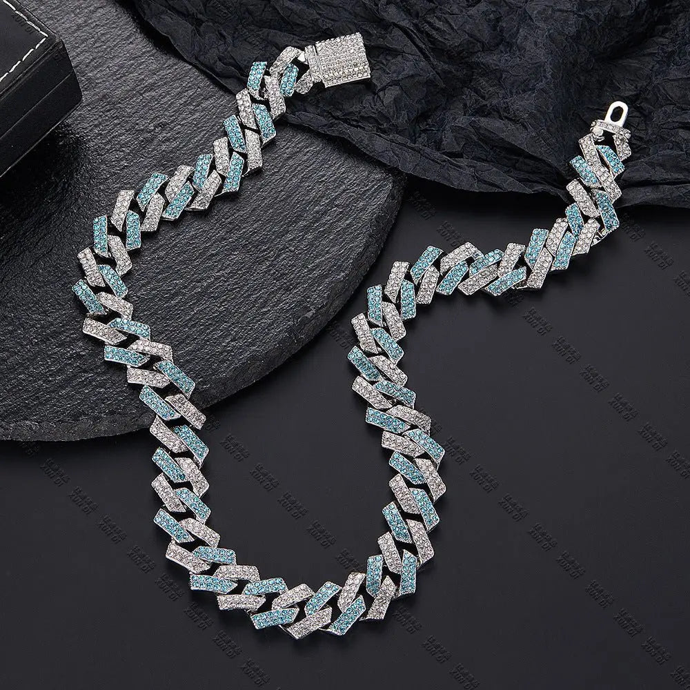 Xindi European and American Popular Men's Necklace 15mm Exaggerated Diamond Geometric Trendy Hip-Hop Jewelry Large Gold Chain Necklace - HONORABLE VETERANS SOLUTIONS