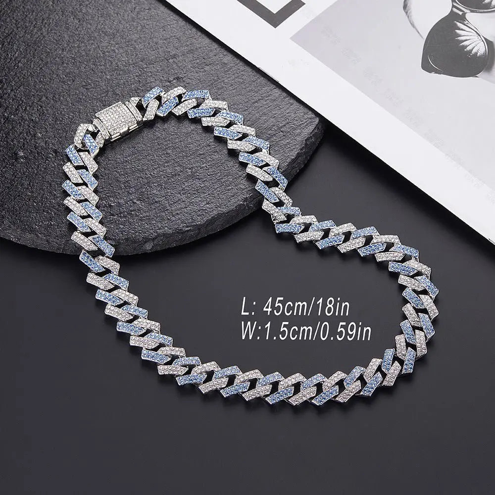 Xindi European and American Popular Men's Necklace 15mm Exaggerated Diamond Geometric Trendy Hip-Hop Jewelry Large Gold Chain Necklace - HONORABLE VETERANS SOLUTIONS