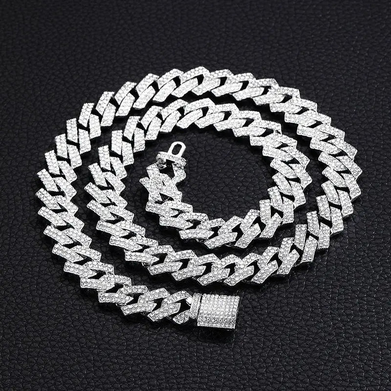 Xindi European and American Popular Men's Necklace 15mm Exaggerated Diamond Geometric Trendy Hip-Hop Jewelry Large Gold Chain Necklace - HONORABLE VETERANS SOLUTIONS