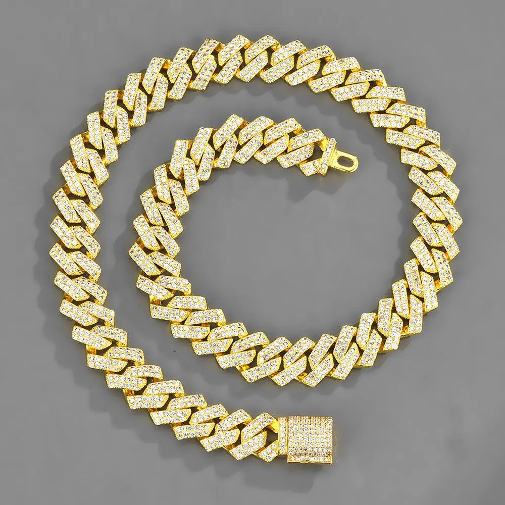 Xindi European and American Popular Men's Necklace 15mm Exaggerated Diamond Geometric Trendy Hip-Hop Jewelry Large Gold Chain Necklace - HONORABLE VETERANS SOLUTIONS
