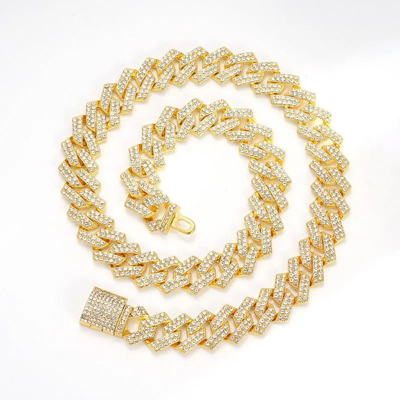 Xindi European and American Popular Men's Necklace 15mm Exaggerated Diamond Geometric Trendy Hip-Hop Jewelry Large Gold Chain Necklace - HONORABLE VETERANS SOLUTIONS
