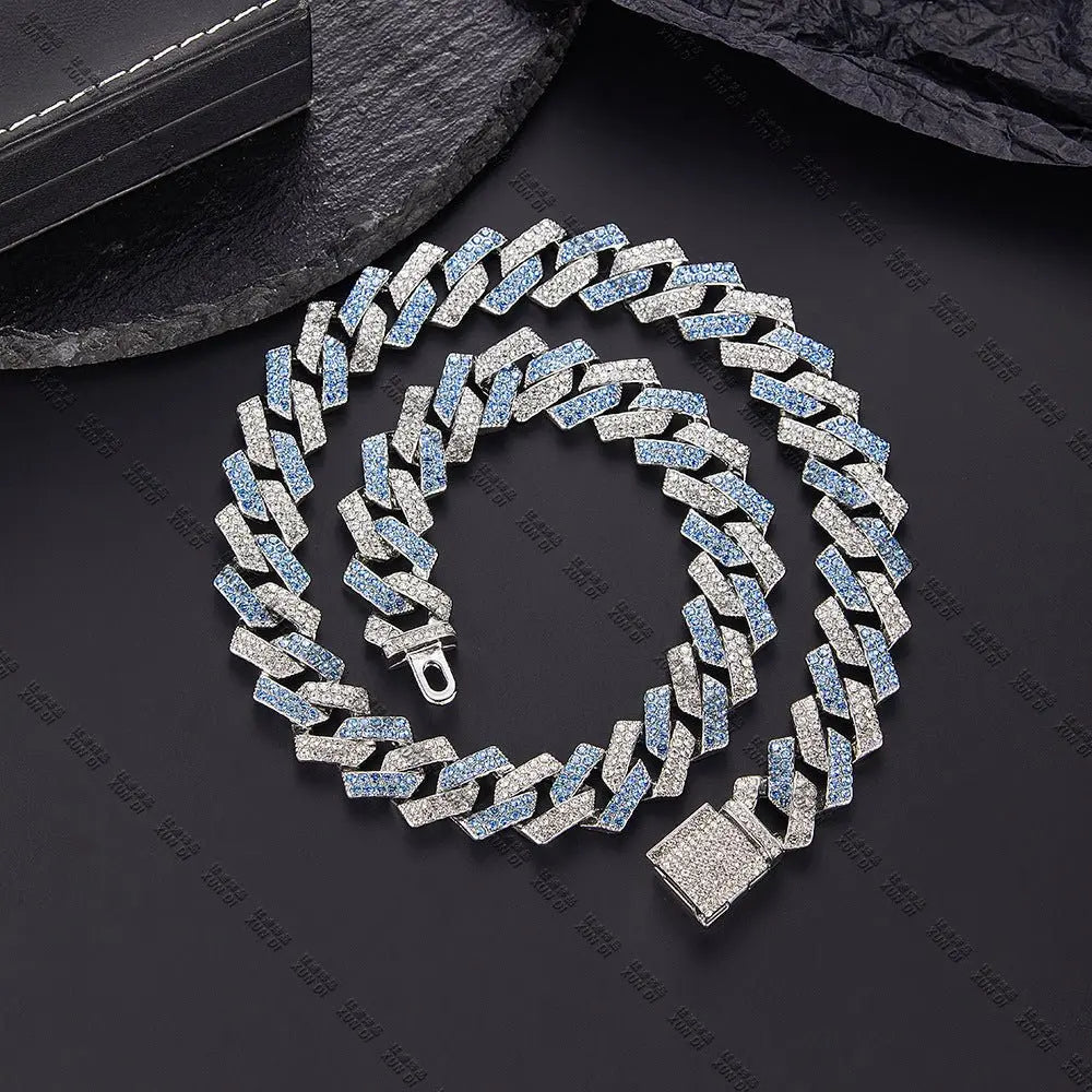 Xindi European and American Popular Men's Necklace 15mm Exaggerated Diamond Geometric Trendy Hip-Hop Jewelry Large Gold Chain Necklace - HONORABLE VETERANS SOLUTIONS