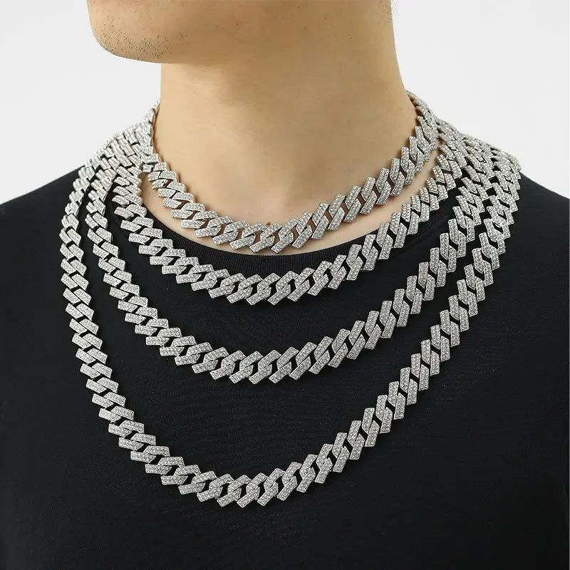 Xindi European and American Popular Men's Necklace 15mm Exaggerated Diamond Geometric Trendy Hip-Hop Jewelry Large Gold Chain Necklace - HONORABLE VETERANS SOLUTIONS